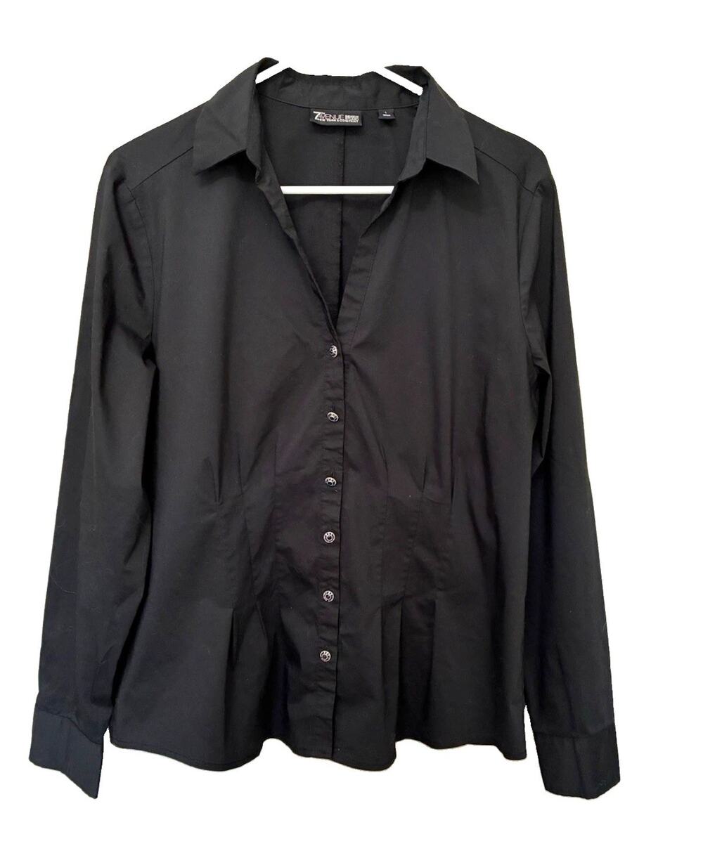 7th Avenue Design Studio New York & Company Women's L Black Woven Button-Up